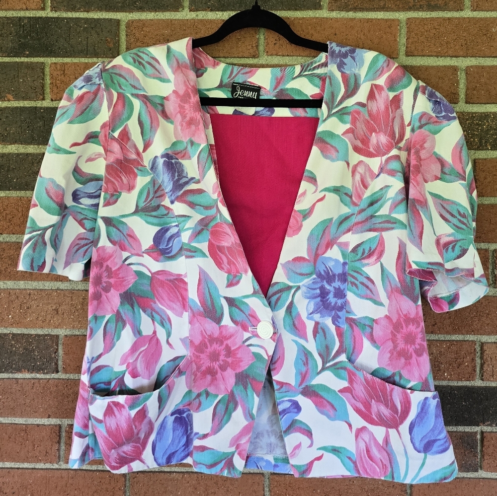 Vintage Jenny Brand Women's Blazer Floral print‎ 80s cottage romantic